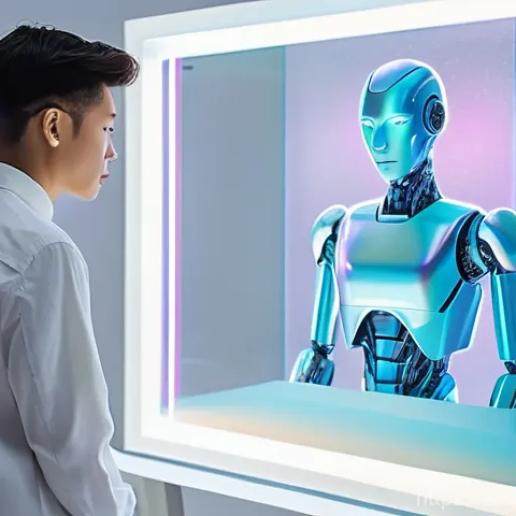 AI 기반 콘텐츠의 창작자 권리 - **Prompt:** A futuristic art studio bathed in soft, ethereal light. A sleek, minimalist humanoid rob...