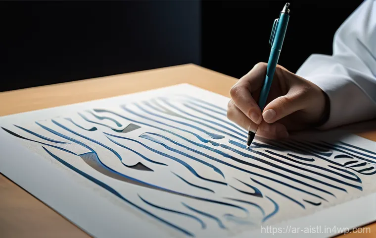 AI 창작물의 저작권 위반 사례 - **Prompt:** A serene and contemplative scene set in a bright, modern art studio. A human hand, holdi...