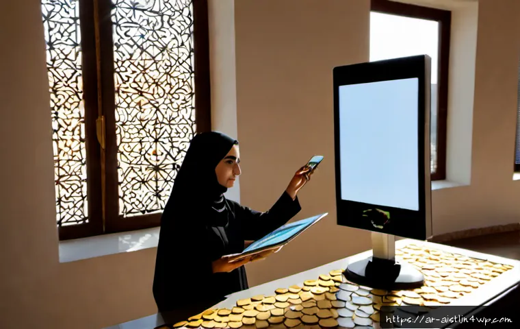 AI 콘텐츠의 보호와 상업화 사이의 균형 - Photorealistic modern creative studio in a Gulf Arab city, an Arab woman in elegant modest business ...